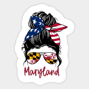 Maryland girl Messy bun , American Girl , Maryland Flag Sticker